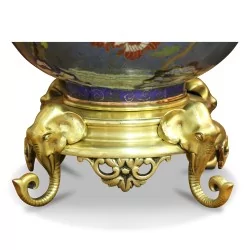 Zwei Lampen, Cloisonné-Blau, florale Verzierung auf bronzenen Sockeln im Stil Napoleons III.